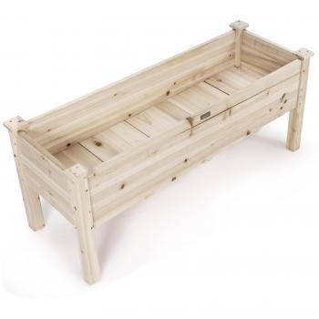 Maceta Elevada de Madera de Abeto con 5 Hoyos de Drenaje para Verduras, Hierbas y Flores - Dimensiones: 120 x 43,5 x 51 cm