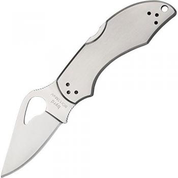 Spyderco Byrd Robin 2 Folding Knife - Stainless Steel Handle with PlainEdge, Full-Flat Grind, 8Cr13MoV Steel Blade and Back Lock - BY10P2