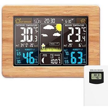 Estación meteorológica inalámbrica Reloj digital colorido del pronóstico del tiempo con sensor exterior Termómetro exterior Temperatura Humedad Barómetro Alarma Fase lunar Pantalla Reloj meteorológico