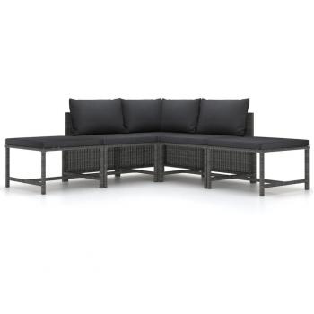 Set de Sofá de Jardín 5 Piezas con Cojines de Polyrattan Gris