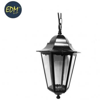 Farol de aluminio y cristal para techo IP44 E27 100W color negro Ø22x96,5cm modelo Marsella. EDM 8425998734317