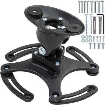 Soporte universal de techo para proyector de aluminio, negro, hasta 30 kg, distancia entre orificios de 120 a 235 mm, inclinación de hasta 25 grados
