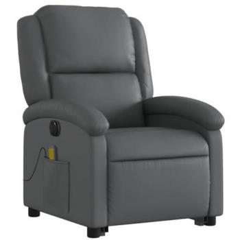 Sillón de masaje elevable eléctrico cuero sintético gris con respaldo reclinable, reposabrazos, asiento ajustable y tapizado en cuero sintético