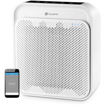 Houzetek Purificador de Aire Inteligente, Purificador de Aire Silencioso con Filtro Hepa de 4 Capas Soporte Alexa, Ionizador Limpizador de Aire y Control de Voz Purificar 99% Polvo y Bacterias