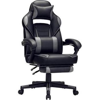 Silla ergonómica de oficina con reposapiés extensible, respaldo ajustable, reposacabezas y soporte lumbar, capacidad 150 kg, disponible en azul cielo, azul pavo, gris, negro tinta y rosa jalea