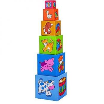 GOKI- Puzzles de Madera Cubos de Apilar, Multicolor