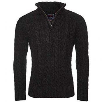 Superdry de los Hombres Jacob Henley Knit, Negro, L