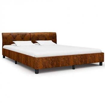 vidaXL Estructura de Cama Piel de Ante Artificial Mobiliario Casa Clásica Práctica Cómoda Moderna Robusta y Duradera Sin Colchón Marrón 180x200cm