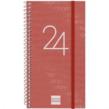 Finocam - Agenda Espiral Year E9 Semana Vista Horizontal 94x171mm Rojo Enero-Diciembre 2024 Español