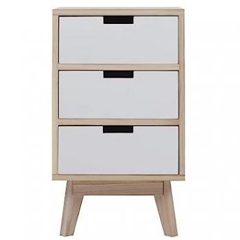 Cajonera Escandinava de Madera Blanca con 3 Cajones, Medidas 60x35x27 cm, Diseño Contemporáneo