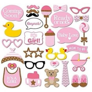 Veewon Nuevo 29pcs bebé ducha Photo Props bebé botella máscaras rosa Photobooth accesorios recién nacido Lady Girl fiesta decoración