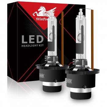 WinPower D2R Xenón HID Bombilla 35W Kit de recambio de lámpara 4300K Amarillo Stents metálicos Base 12V Conversión de linterna de coche, 2 Bulbos