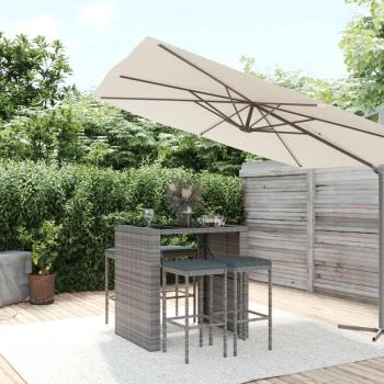 5-Piece Grey Poly Rattan Garden Bar Set with Cushions