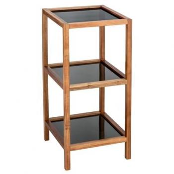Estante de baño Fondi de madera maciza de acacia con 3 estantes de vidrio, 36x79x36 cm