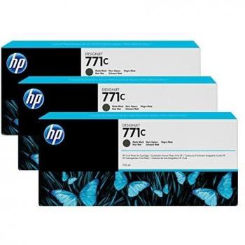 HP 771c B6Y31A Negro Mate, MultiPack Ahorro de 3 Cartuchos de Tinta Original HP DesignJet, de 775 ml, para Impresoras HP DesignJet Z6200, Z6610, Z6810