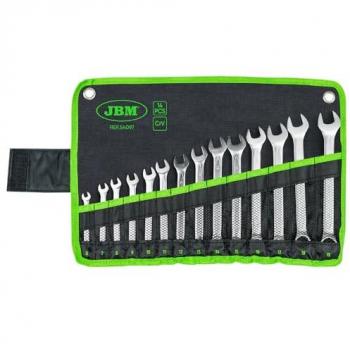 Kit de 14 Llaves Combinadas JBM - Alta Calidad, incluye 14 llaves combinadas de diferentes tamaños, fabricadas en acero al cromo-vanadio para mayor durabilidad y resistencia a la corrosión, acabado pulido