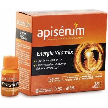 Apisérum Vitamax Viales Bebibles- Aporte de Energía Extra y Vitalidad Favorece el rendimiento físico e intelectual Con Jalea Real, Vitaminas, Minerales, Aminoácidos, Ginseng, Tratamiento para 18 días