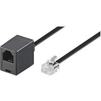 Cable Alargador Modular RJ11 3m (Conector Macho a Hembra, 4 Polos, Negro)