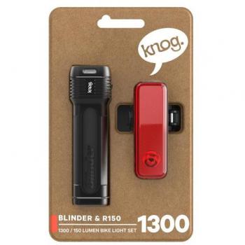 Knog Conjunto De Luces Blinder 1300 + Blinder R-150 - Set de luces LED para bicicleta con 1300 lúmenes de potencia en la luz frontal y 150 lúmenes en la luz trasera, incluye múltiples