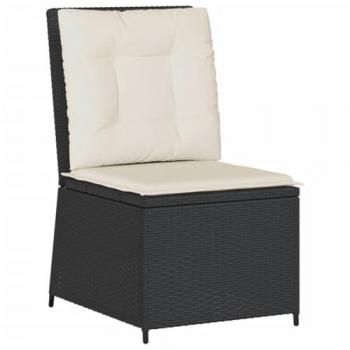 Sillón reclinable con cojines de ratán sintético negro, polirratán, función reclinable