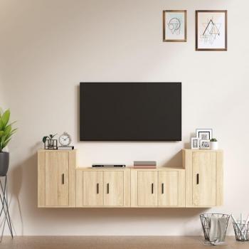 Juego de muebles para TV 4 piezas Sonoma Wood Oak Multilayer - Set de muebles para TV en madera contrachapada color roble Sonoma Marrón
