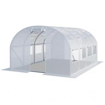 Invernadero túnel Toolport 3x4m - Lona de PE 180g/m² blanca transparente, estable y robusto, con ventanas