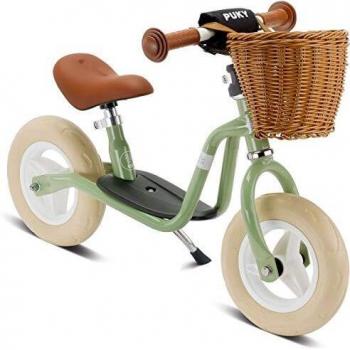 Bicicleta sin pedales PUKY LR M Classic verde retro con cesta y soporte