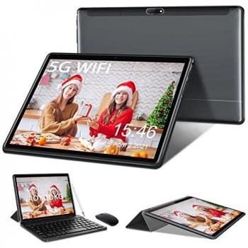 Tablet 10 Pulgadas Baratas y Buenas 5G WiFi Android 10.0 Tableta con Procesador Quad-Core, 800 * 1280 FHD Display, 64 GB Ampliables hasta 128 GB, Teclado/Ratón/OTG/Bluetooth - Gris
