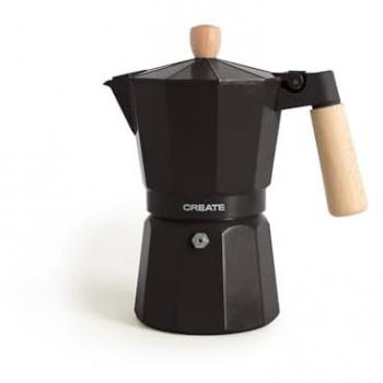 Cafetera Italiana Create Thera Moka Retro 450ml Negra - Capacidad para 9 Tazas, Aluminio, Válvula de Seguridad, Apta para Gas y Cocina Eléctrica