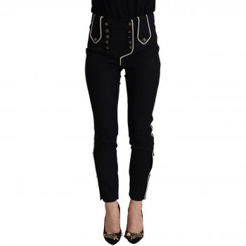 Dolce & Gabbana Black Mid Waist Button Embellished Slim Fit Pants - IT40|S, Female, Size: XS