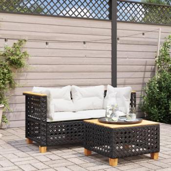 Sofá de jardín angular con almohadas 2 piezas Polyrattan negro