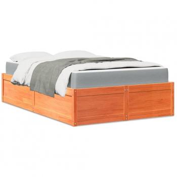 Cama con colchón de madera maciza de pino marrón cera 120x190 cm Vidaxl