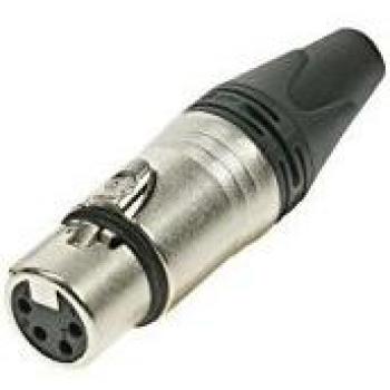 Conector XLR Neutrik NC4FXX de 4 pines hembra, color negro con contactos metálicos