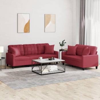 Juego de sofás con cojines 2 piezas cuero sintético rojo tinto vidaXL
