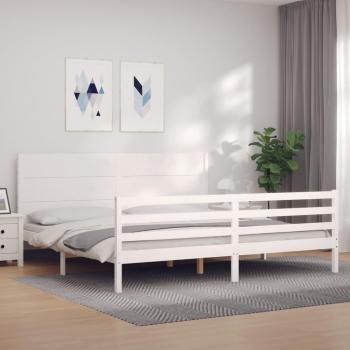 Cama de matrimonio de madera maciza blanca 200x200 cm