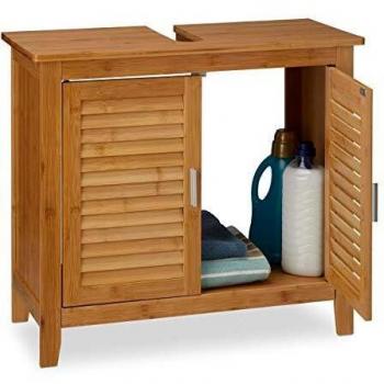 Mueble Bajo Lavabo Lamell de Bambú y MDF, 2 Puertas, 60 x 67 x 30 cm, Natural