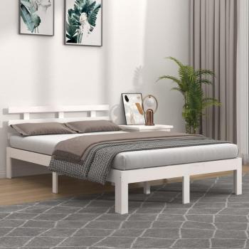 Estructura de cama doble de madera maciza blanca 135x190 cm