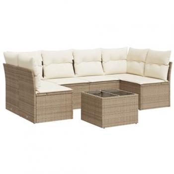 Set de Sofás de Jardín 7 Piezas con Cojines de Ratán Sintético Beige