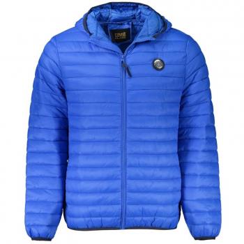 Men's Blue Padded Hooded Winter Jacket with Utility Pockets - Size M