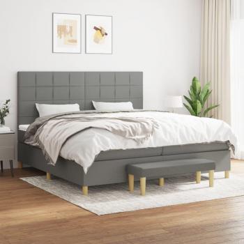Cama box spring de muelles con colchón gris oscuro 200x200 cm tela