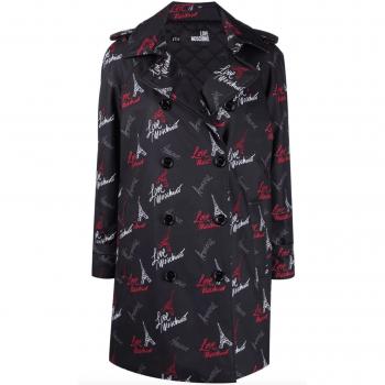 Love Moschino Double-Breasted Black Polyester Jacket & Coat - IT48 | XL