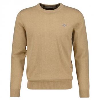 GANT Jersey Hombre - CLASSIC COTTON C-NECK, jersey de punto, cuello redondo, algodón clásico, color caqui mel, tamaño L