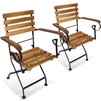 Folding Garden Chairs Set of 2 - Steel and Solid Acacia Wood