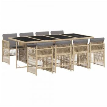 Set comedor de jardín 9 pzas con cojines ratán sintético beige