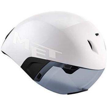 MET Codatronca Rennrad Helm Triathlon Road Fahrrad Aerodynamisch Fidlock Gurtschloss Visier Getönt, 5700270, Farbe Weiß Schwarz, Größe L