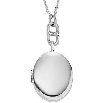 Collar de mujer Fossil JF04427040 con colgante ovalado de pecho de maple y cristales fósiles en acero inoxidable, 45 cm