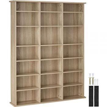 Estantería Stevie 105,5 x 19 x 136,5 cm - Elegante estantería para CDs con mucho espacio de almacenamiento, 18 estantes ajustables, estructura estable y segura