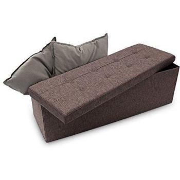 Relaxdays Baúl Almacenamiento Grande Plegable, Lino, Marrón, 38 x 114 x 38 cm