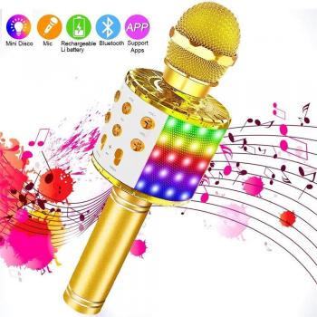 Micrófono de Karaoke Inalámbrico Bluetooth con Altavoz Portátil, Luces LED y Función de Grabación para Niños