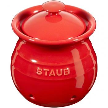 Staub - Recipiente para ajos de cerámica esmaltada en color rojo, conserva ajo fresco y decorativo